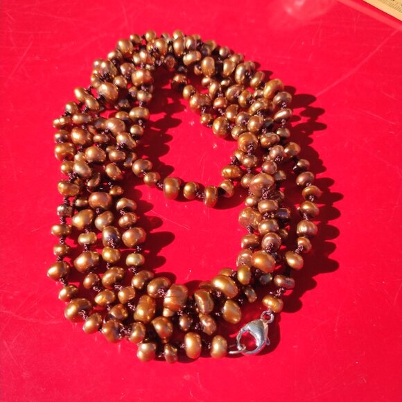 Honora  Freshwater Baroque Pearl Bronze 60' Necklace 925 Sterling Silver - Picture 4 of 10